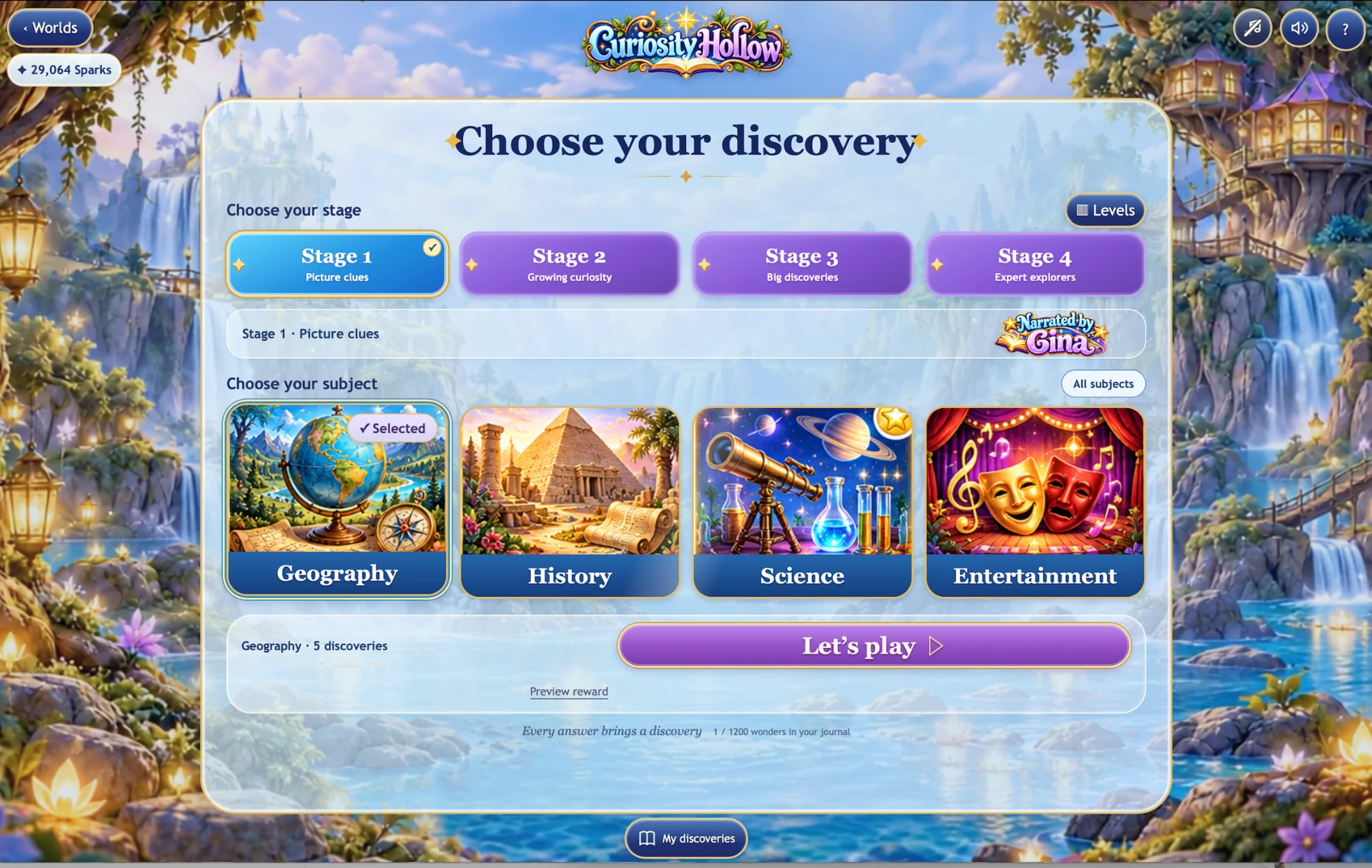 Choose a stage in Curiosity Hollow